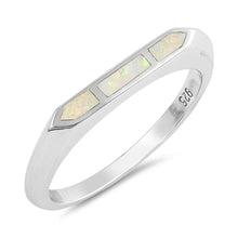 Load image into Gallery viewer, Sterling Silver Hexagon Shaped White Lab Opal Ring