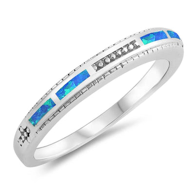 Sterling Silver Round Shaped Blue Lab Opal Ring