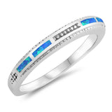 Sterling Silver Round Shaped Blue Lab Opal Ring