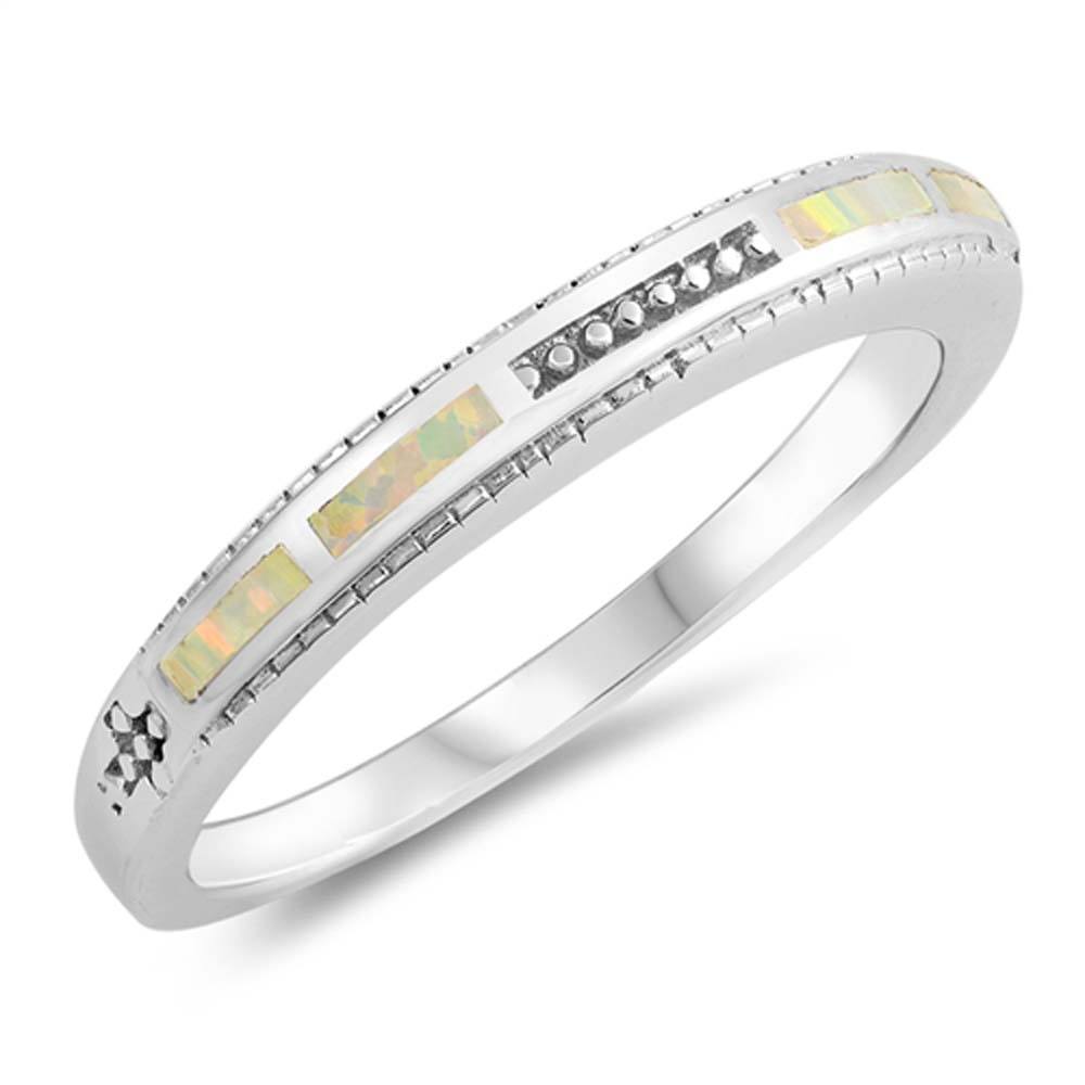 Sterling Silver Round Shaped White Lab Opal Ring