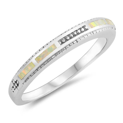 Sterling Silver Round Shaped White Lab Opal Ring