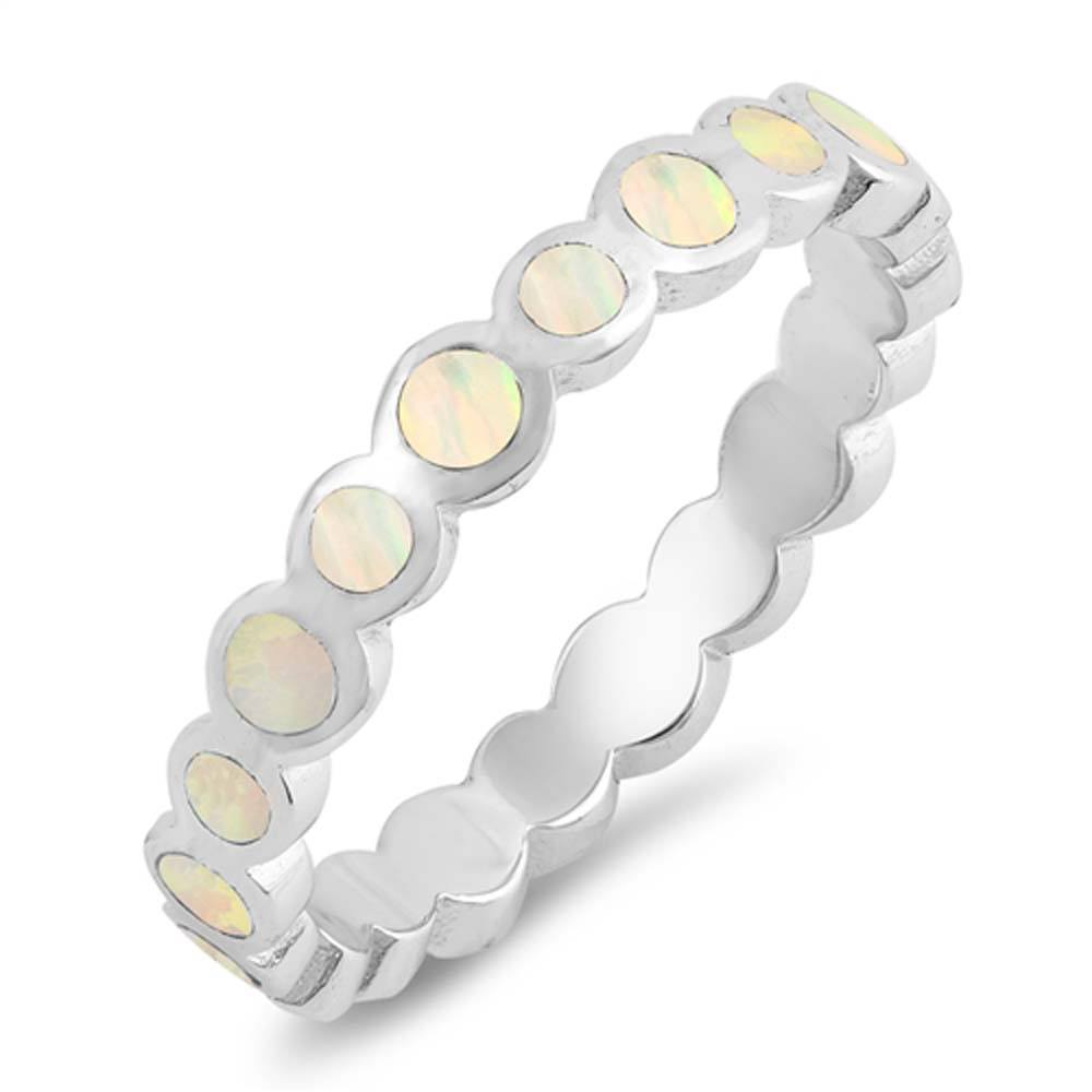 Sterling Silver Round Shaped White Lab Opal Ring
