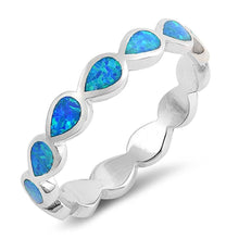 Load image into Gallery viewer, Sterling Silver Drop Shaped Blue Lab Opal Ring