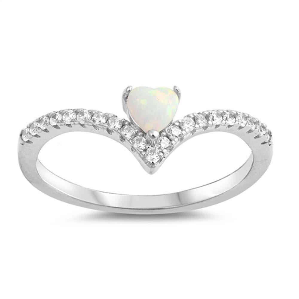 Sterling Silver Heart Shaped White Lab Opal Ring