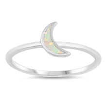 Load image into Gallery viewer, Sterling Silver Moon Shaped White Lab Opal Ring