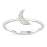 Sterling Silver Moon Shaped White Lab Opal Ring