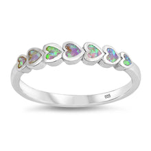 Load image into Gallery viewer, Sterling Silver Sideways Heart Shaped Pink Lab Opal Ring