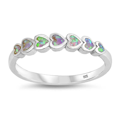 Sterling Silver Sideways Heart Shaped Pink Lab Opal Ring