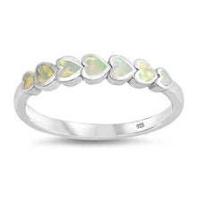 Load image into Gallery viewer, Sterling Silver Sideways Heart Shaped White Lab Opal Ring