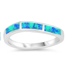Load image into Gallery viewer, Sterling Silver Square Shaped Blue Lab Opal Ring