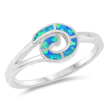 Load image into Gallery viewer, Sterling Silver Spiral Shaped Blue Lab Opal Ring