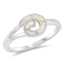 Load image into Gallery viewer, Sterling Silver Spiral Shaped White Lab Opal Ring