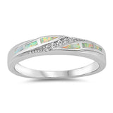 Sterling Silver  Curved Shaped White Lab Opal Ring