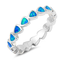 Load image into Gallery viewer, Sterling Silver Hearts Shapes Blue Lab Opal Ring