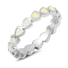 Load image into Gallery viewer, Sterling Silver Hearts Shapes White Lab Opal Ring