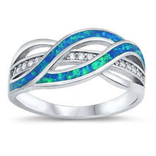Load image into Gallery viewer, Sterling Silver Curve Shaped Blue Lab Opal Ring
