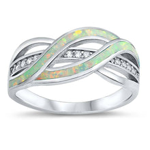 Load image into Gallery viewer, Sterling Silver White Lab Opal and Clear CZ Ring