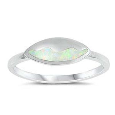 Sterling Silver Curve Shaped White Lab Opal Ring