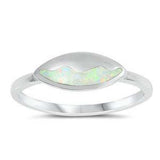 Sterling Silver Curve Shaped White Lab Opal Ring
