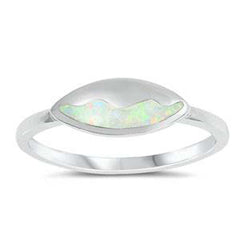 Sterling Silver Curve Shaped White Lab Opal Ring