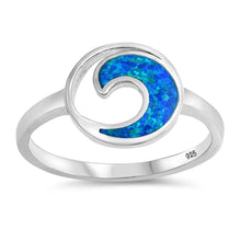 Load image into Gallery viewer, Sterling Silver Wave Shaped Blue Lab Opal Ring
