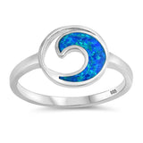 Sterling Silver Wave Shaped Blue Lab Opal Ring
