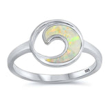Sterling Silver White Lab Opal Circle Wave Ring