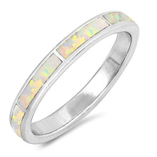 Load image into Gallery viewer, Sterling Silver Round Shaped White Lab Opal Ring
