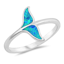 Load image into Gallery viewer, Sterling Silver Blue Lab Opal Whale Tail Ring