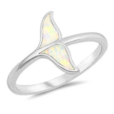 Sterling Silver White Lab Opal Whale Tail Ring