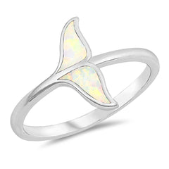 Sterling Silver White Lab Opal Whale Tail Ring