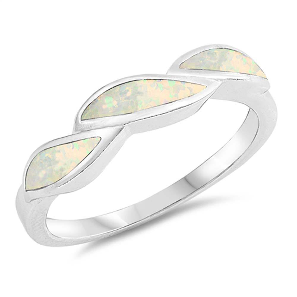 Sterling Silver Oval Shaped White Lab Opal Ring