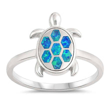 Load image into Gallery viewer, Sterling Silver Turtle Shaped Blue Lab Opal Ring