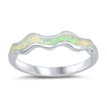 Load image into Gallery viewer, Sterling Silver White Lab Opal Wavy Ring