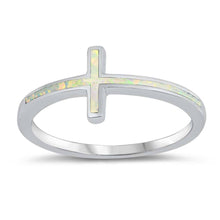 Load image into Gallery viewer, Sterling Silver White Lab Opal Thin Cross Ring