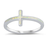 Sterling Silver White Lab Opal Thin Cross Ring