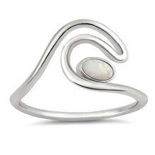 Load image into Gallery viewer, Sterling Silver Wave Shaped White Lab Opal Ring