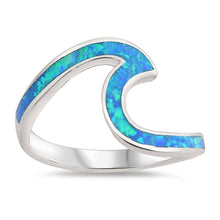 Load image into Gallery viewer, Sterling Silver Wave Shaped Blue Lab Opal Ring