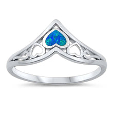 Load image into Gallery viewer, Sterling Silver Blue Lab Opal Hearts Ring