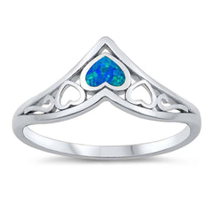 Sterling Silver Blue Lab Opal Hearts Ring