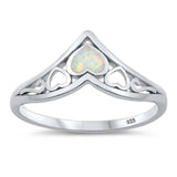 Sterling Silver White Lab Opal Hearts Ring