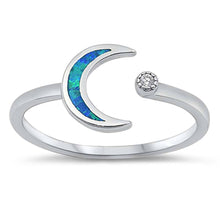 Load image into Gallery viewer, Sterling Silver Blue Lab Opal Crecent Moon Ring