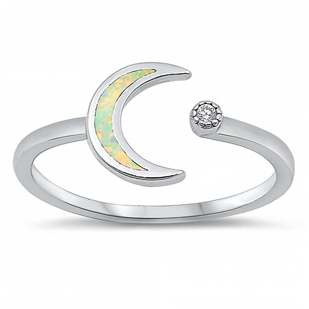 Sterling Silver White Lab Wavy Band Opal Ring