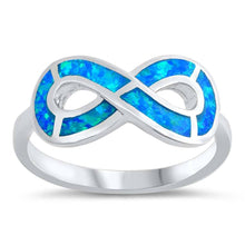 Load image into Gallery viewer, Sterling Silver Blue Lab Opal Infinity Sign Ring