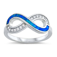Load image into Gallery viewer, Sterling Silver Blue Lab Opal Infinity Sign Ring