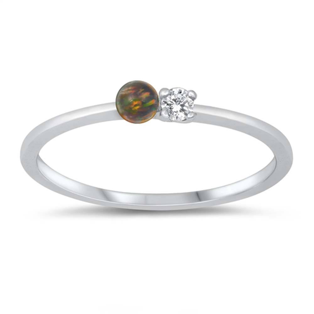 Sterling Silver CZ and Black Lab Opal Ring