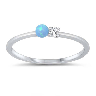 Sterling Silver CZ and Light Blue Lab Opal Ring