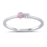 Sterling Silver CZ and Pink Lab Opal Ring