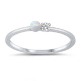Sterling Silver CZ and White Lab Opal Ring