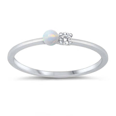 Sterling Silver CZ and White Lab Opal Ring